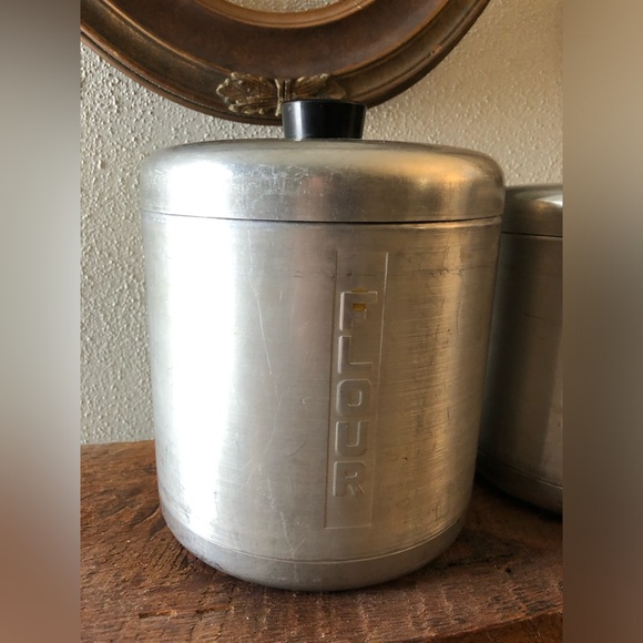 Set 3 Canisters/Contenants aluminium vintage. Farine, sucre, thé - Picture 2 of 7